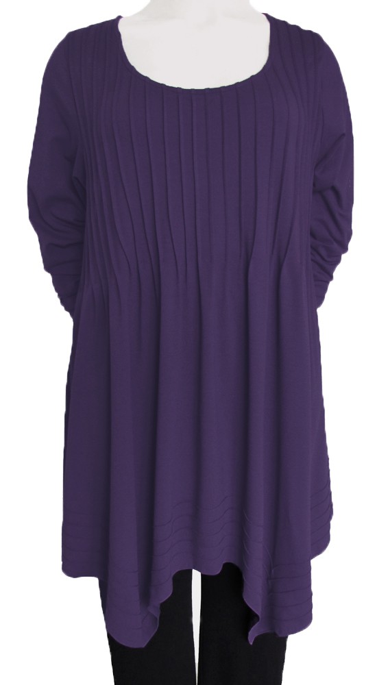 Sixteen47: NEW CLASSIC Purple Crepe Pointy hem Jersey tunic with tucks