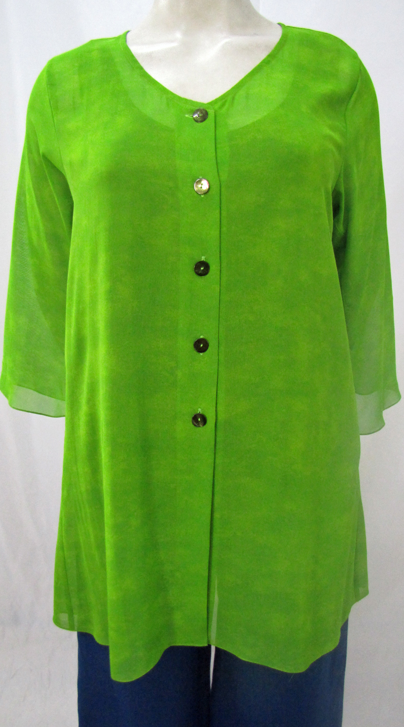 Â£25.00 SALE 3/4 belled  sleeved Lime Green Georgette Shirt - more stock added(B123)