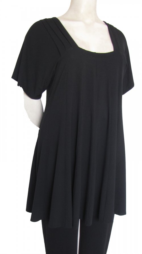 Black Summer fluted tunic with elbow length sleeves.(B186)
